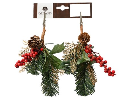Red Berry & Pinecone  Clip on Decoration 22cm