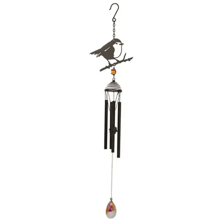 Robin Silhouette Black Suncatcher Hanging Wind Chime