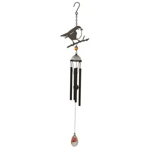Robin Silhouette Black Suncatcher Hanging Wind Chime