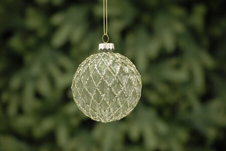 Sage Green Hexagon Effect Glass Ball 8cm