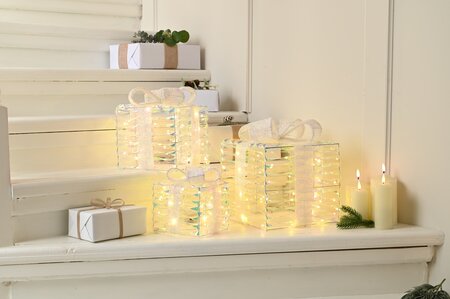 Set of 3 Battery-Lit Star Shimmer Parcels - with Timer