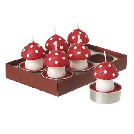 Set of 6 Wax Red Toadstool T Lights