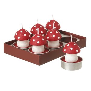 Set of 6 Wax Red Toadstool T Lights