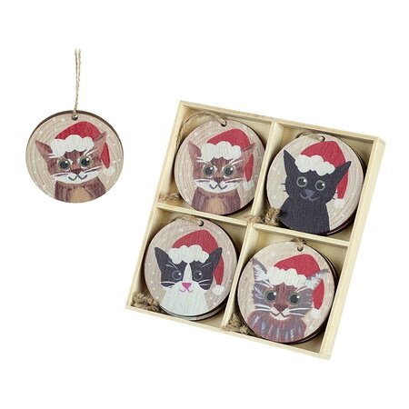Set Of 8 Wooden Cats In Hats Baubles