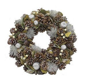 Silver Diamond Bauble and Cone Wreath 30cm