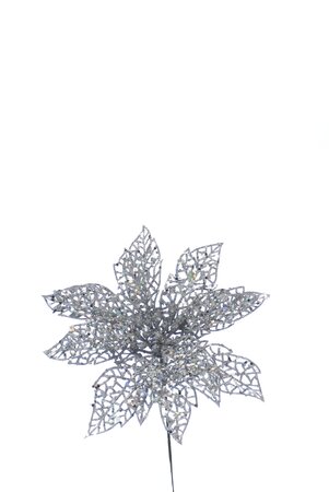 Silver Glitter Poinsettia Pick 24cm