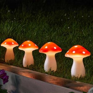 Solar Mushroom Stake Lights, Set of 4