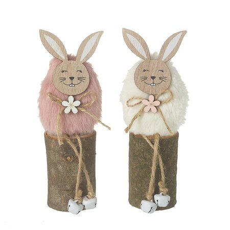 Standing Wooden Fluffy Rabbits