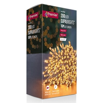 Supabrights 200 LED Clear Cable Vintage Gold