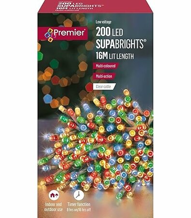 Supabrights Multi-Action 200 LED Multi-Coloured & Clear Cable