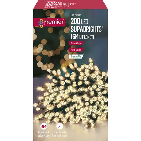 Supabrights Multi-Action 200 LED Warm White with Timer