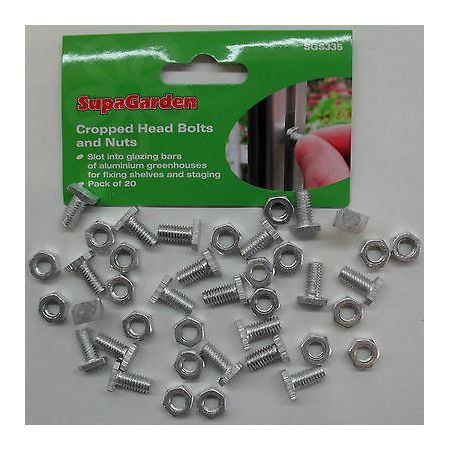 Greenhouse Aluminium Nuts & Bolts Square Bolt Head Pack 20 by Supagarden SGS340 