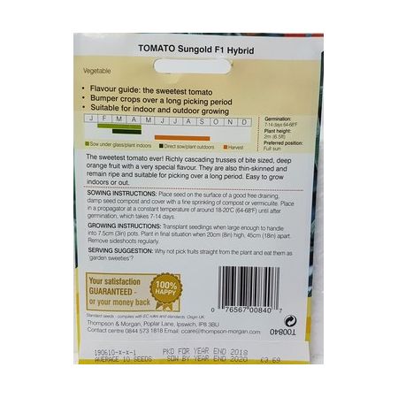 Thompson & Morgan Tomato - Sungold F1 Hybrid - Seed Pack