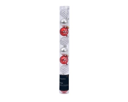 Tube of 9 Assorted 3cm Silver & Red Baulbles - image 1