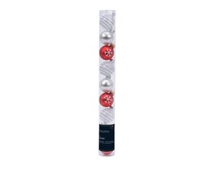Tube of 9 Assorted 3cm Silver & Red Baulbles - image 1