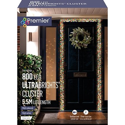 UltraBright Cluster Lights Multi-Action 800 LEDS Multi-Coloured with Timer