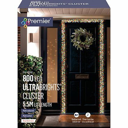 UltraBright Cluster Lights Multi-Action 800 LEDS Multi-Coloured with Timer, Rose Gold Wire