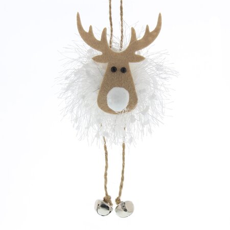 White Fur Reindeer Hanging Decoration with Dangly Feet 8cm