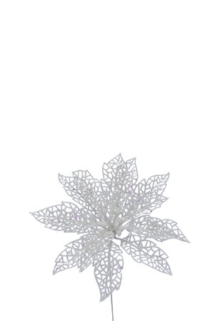 White Glitter Poinsettia Pick 24cm