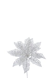 White Glitter Poinsettia Pick 24cm