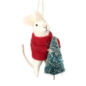 Wool Hanging Christmas Mouse With Tree